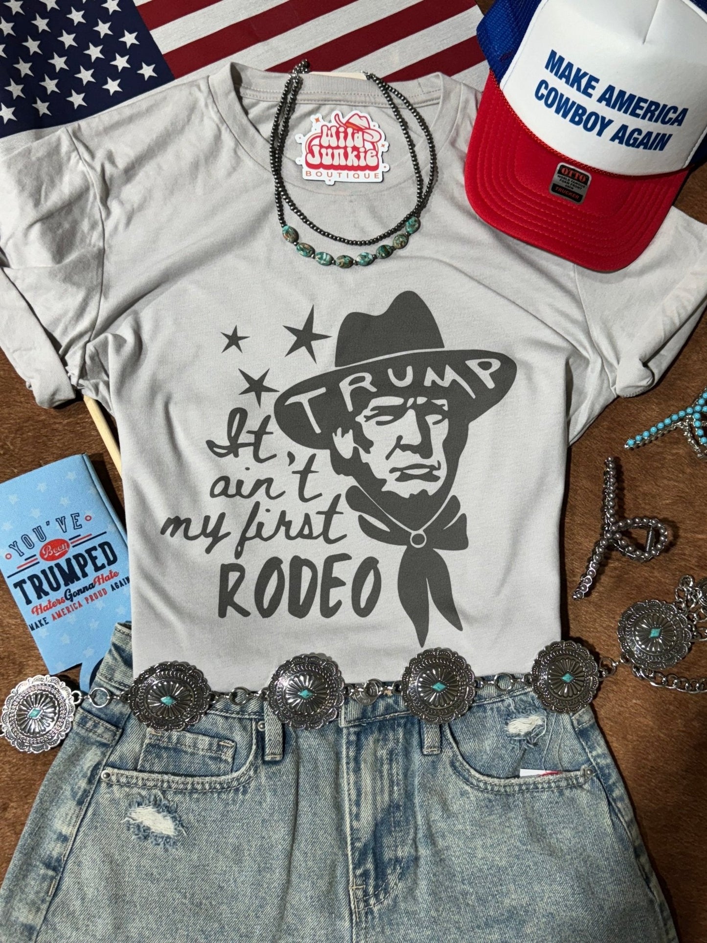 Ain't My First Rodeo Cowboy Trump Graphic TeeCool GreyS