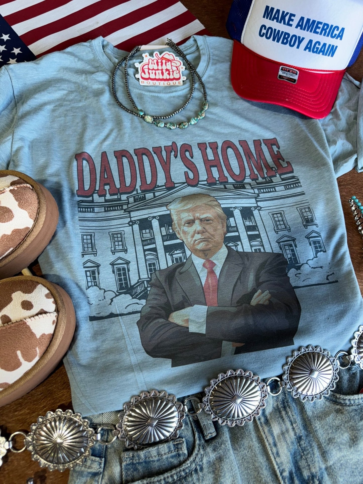 Blue Daddys Home Trump Graphic TeeStonewash DenimS