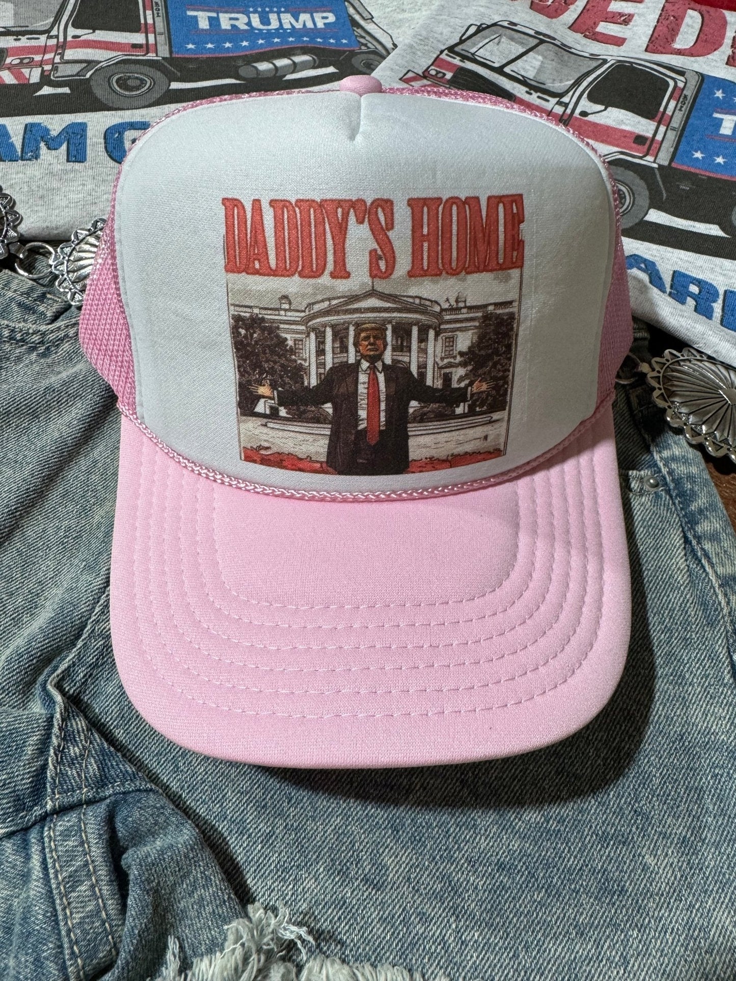 Daddys Home Trump Trucker HatPink & White