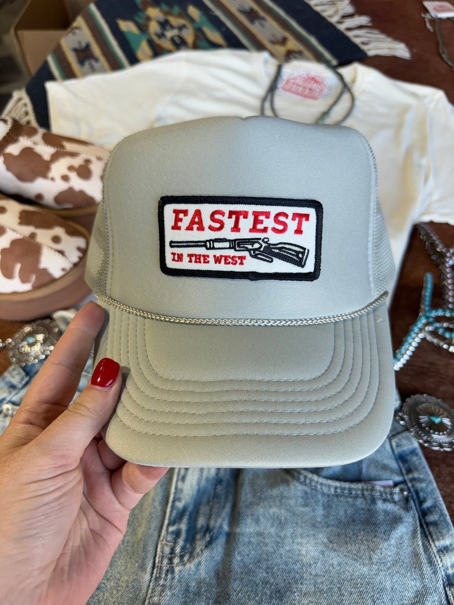 Fastest in the West Patch Trucker HatGrey