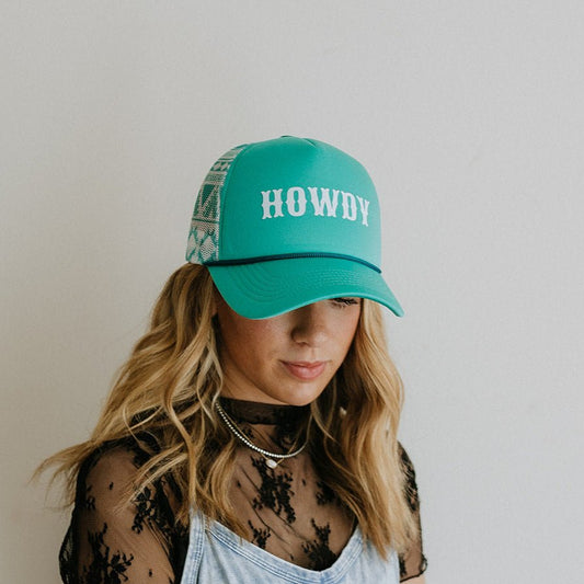 Howdy Aztec Turquoise Mesh Trucker HatTurquoise Aztec