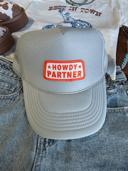 Howdy Partner Patch Trucker HatGrey