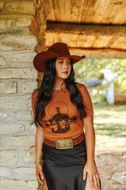 Lone Cowgirl Rider Graphic TeeHeather AutumnS