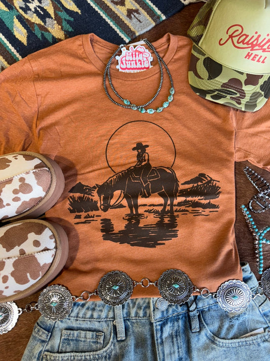 Lone Cowgirl Rider Graphic TeeHeather AutumnS