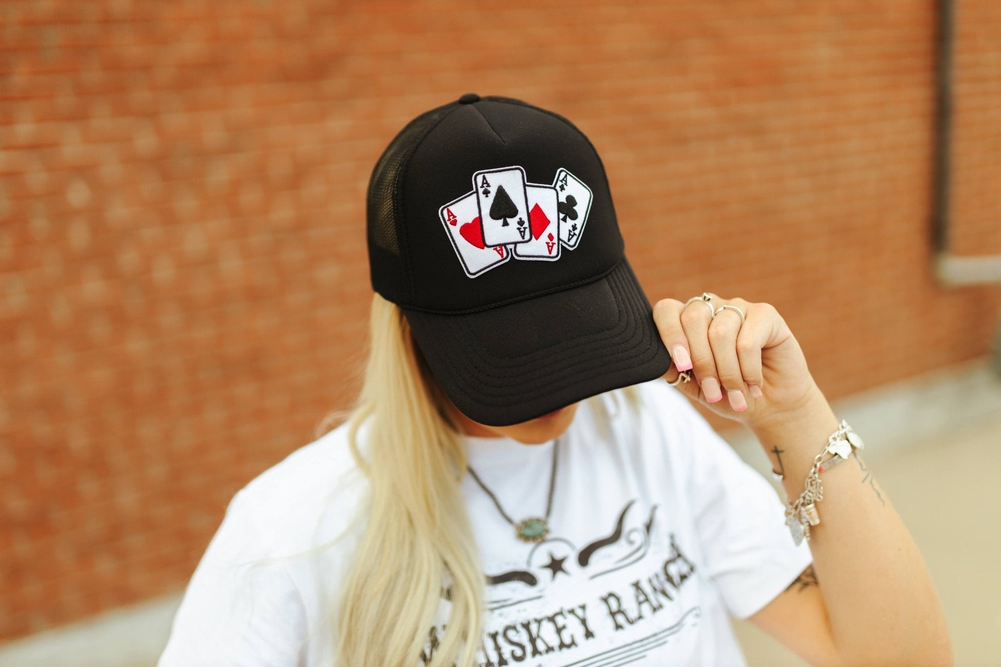 Lucky Aces Patch Trucker HatBlackOS