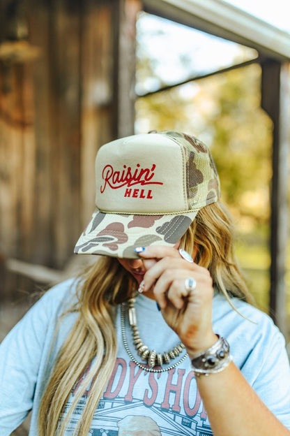 Raisin' Hell Green Camo Trucker HatCamo