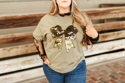 Sequin Camo Bow Graphic TeeOliveS