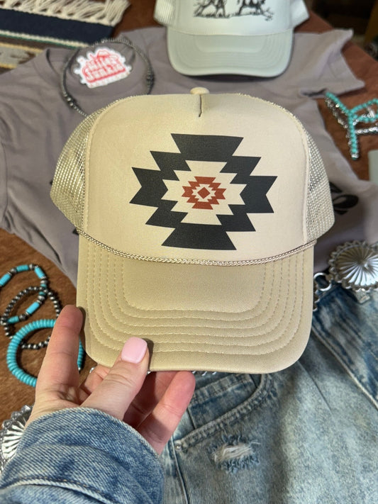 Simple Aztec Trucker HatTan