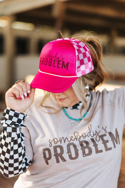 Somebody's Problem Trucker HatPink Checkered