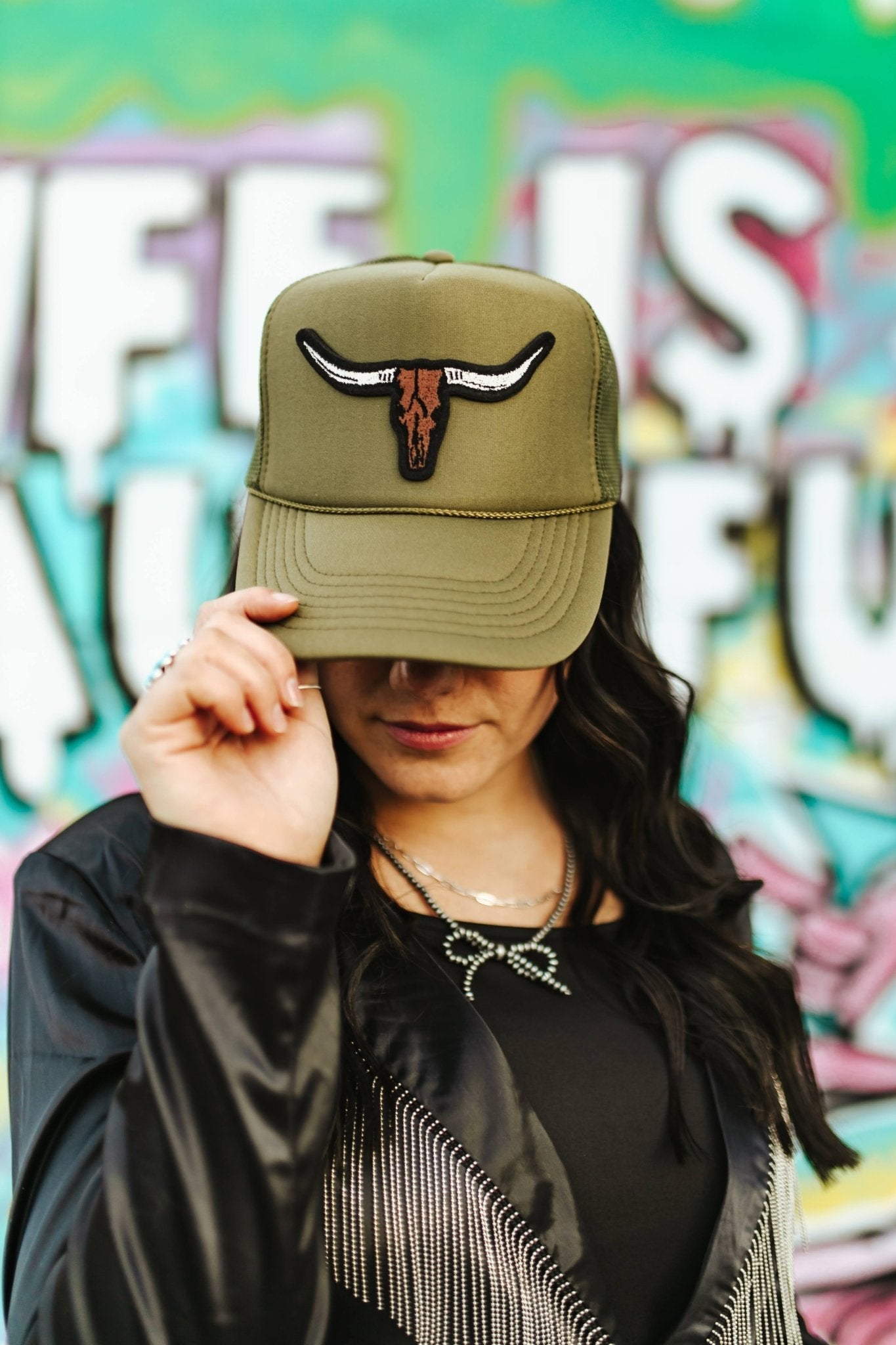 Steer Skull Patch Trucker HatOlive