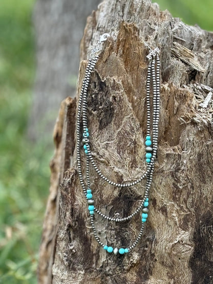 Triple Layer Turquoise Bead NecklaceMultiOS