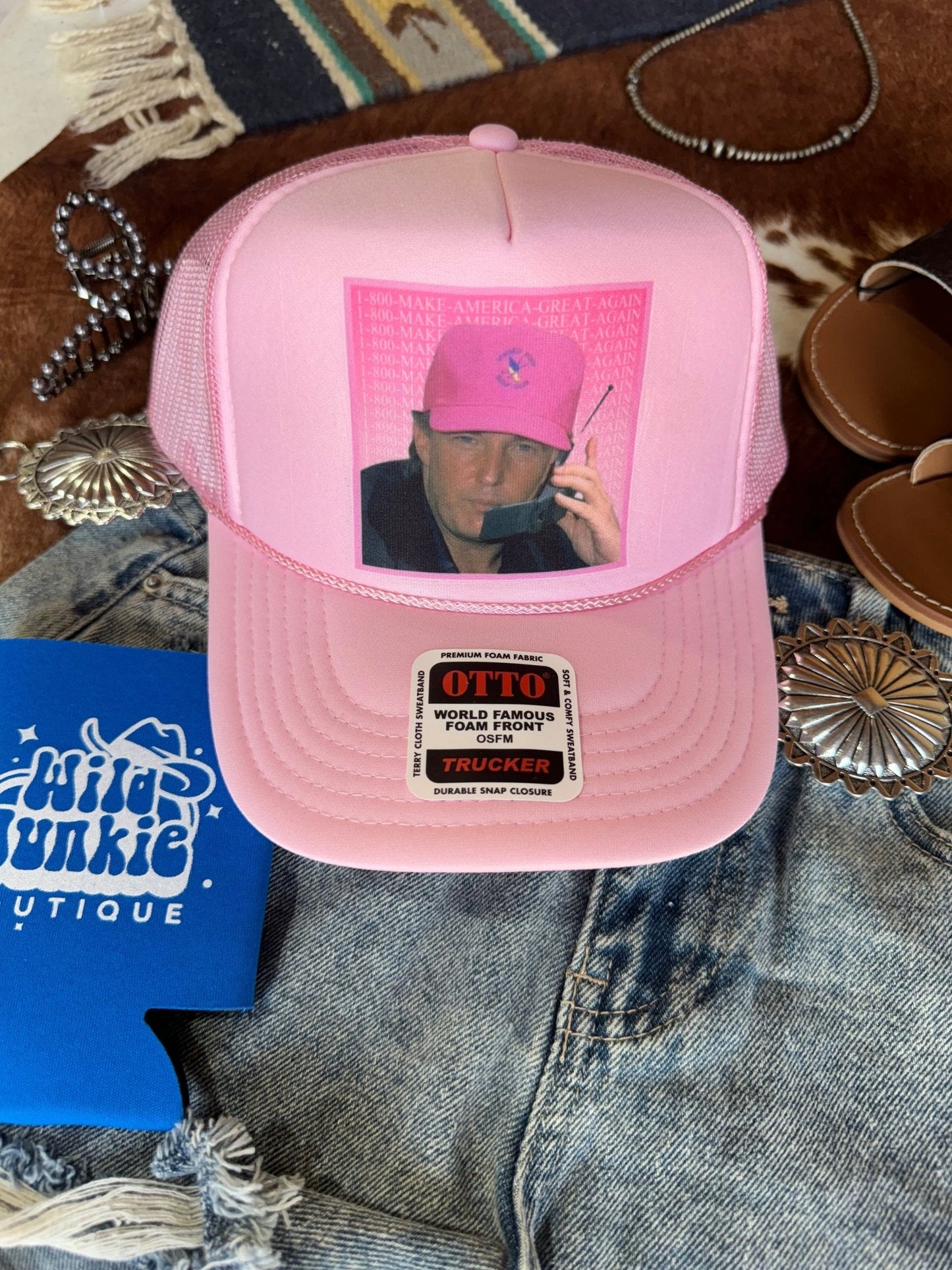 Trump Hotline Trucker HatPinkOS