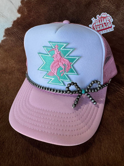 Turquoise and Pearl Bow Trucker Hat Chain