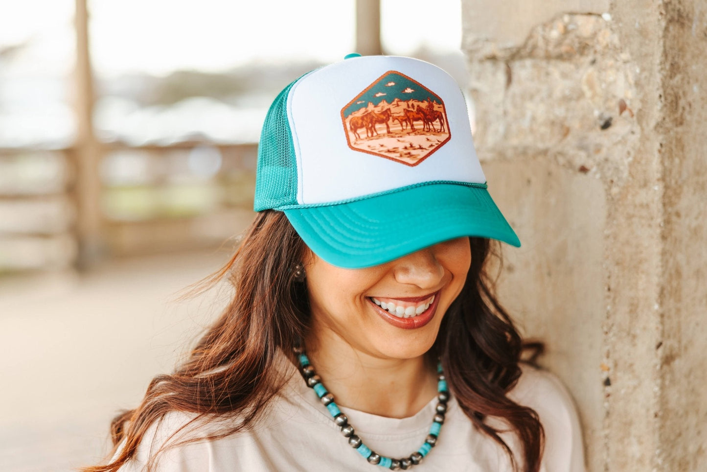 Western Horses Trucker HatTurquoise