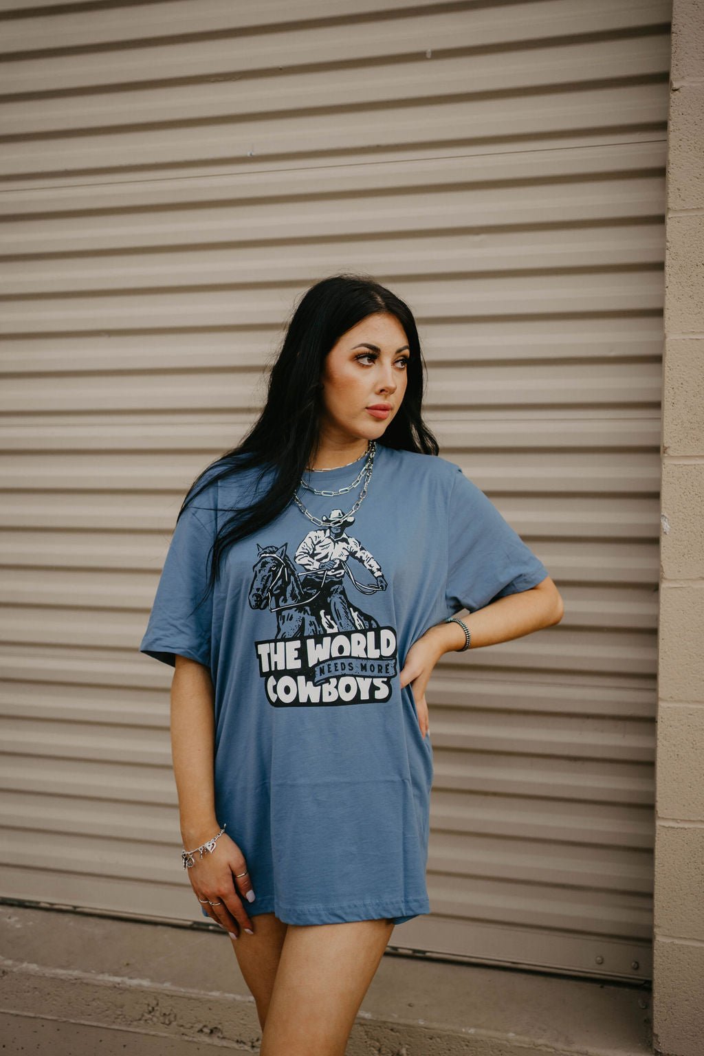 World Needs More Cowboys Graphic TeeBlueS